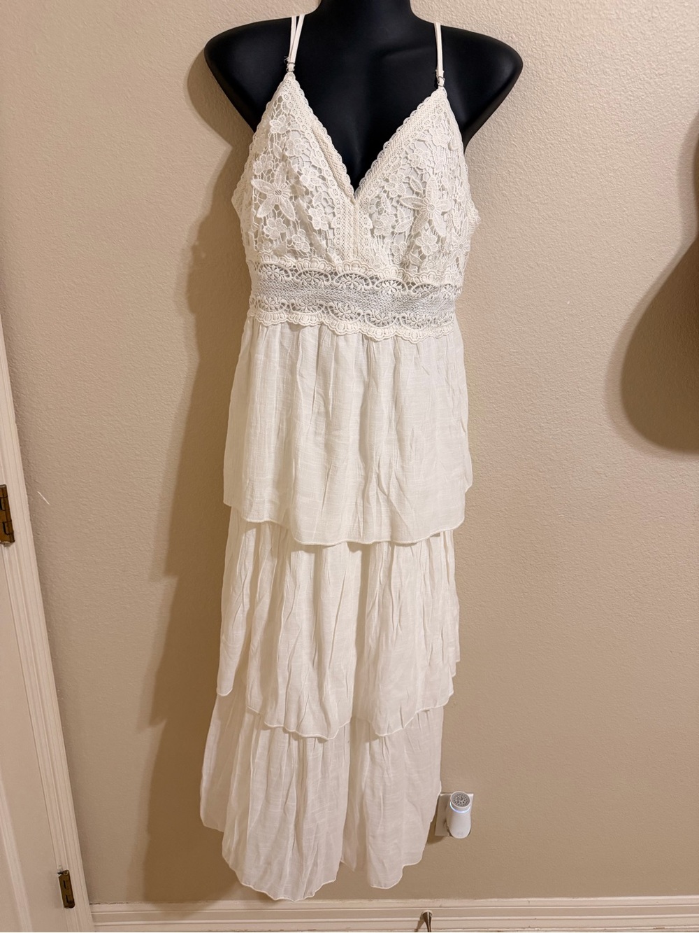 Rebellion Ivory Crochet Bodice Tiered Maxi Dress